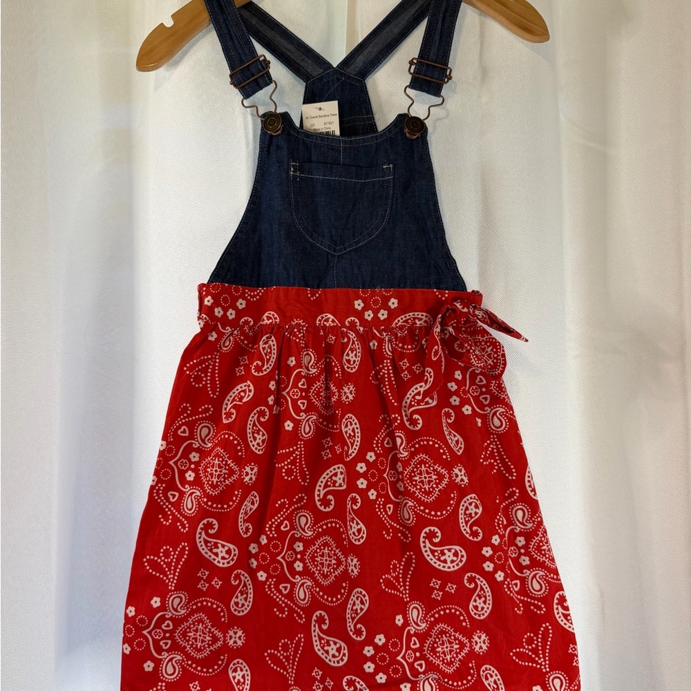 Kids Denim & Red Bandana Print Overall Dress